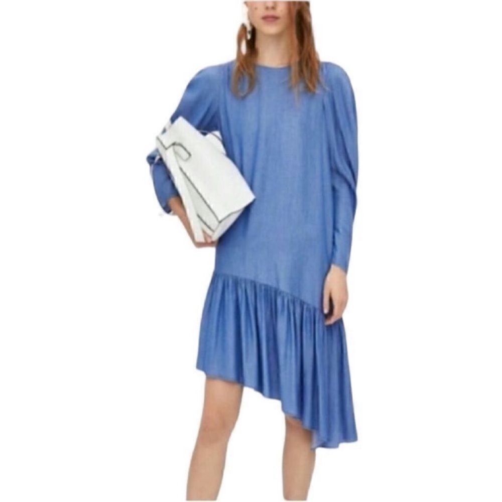 Zara Asymmetrical Ruffle Puff Sleeve Denim
Dress (Size XS)